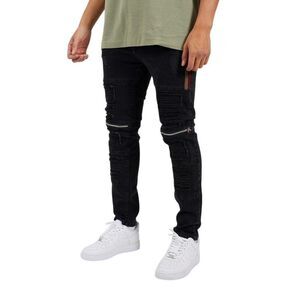 Brave Soul Mens Elba Denim Biker Slim Jeans / Black